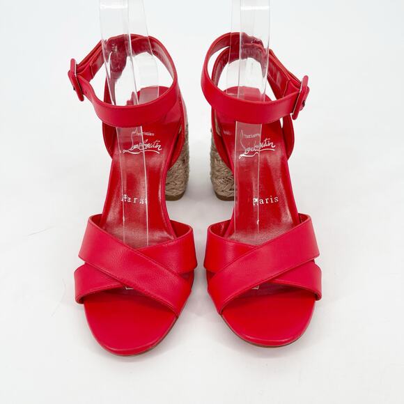 Christian Louboutin Summer Mariza 85 Red Leather Espadrilles Heels Sandals EU 37 - Picture 5 of 11
